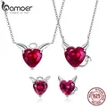 BAMOER-Ensemble de bijoux en argent regardé 925 authentique CZ rouge collier pendentif mauvais et