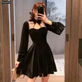 Robe de soirée Vintage en velours noir pour femmes Patchwork Sexy maille col montant français