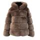 Women Faux Mink Hooded Winter New Faux Fur Jacket Warm Thick Outerwear Coat Brown