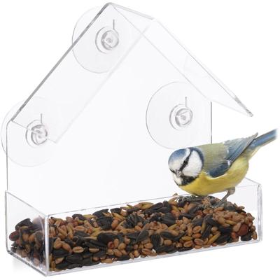 Fenster-Vogelfutterhaus, für Wildvögel, 3 Saugnäpfe, Futterstation mit Dach, hbt: 15 x 15 x 7 cm,