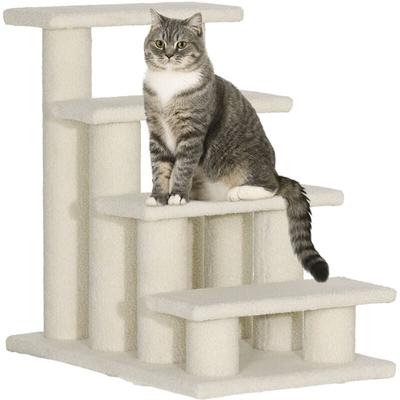 Pawhut - Tiertreppe Katzentreppe Hundetreppe Treppe für Katze und Hunde 4 Stufen Beige 63,5x43x60cm