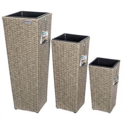 Deuba - casaria® Blumentopf 3er Set Polyrattangeflecht Übertopf Wasserabfluss Rattanoptik