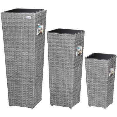 Deuba - casaria® Blumentopf 3er Set Polyrattangeflecht Übertopf Wasserabfluss Rattanoptik