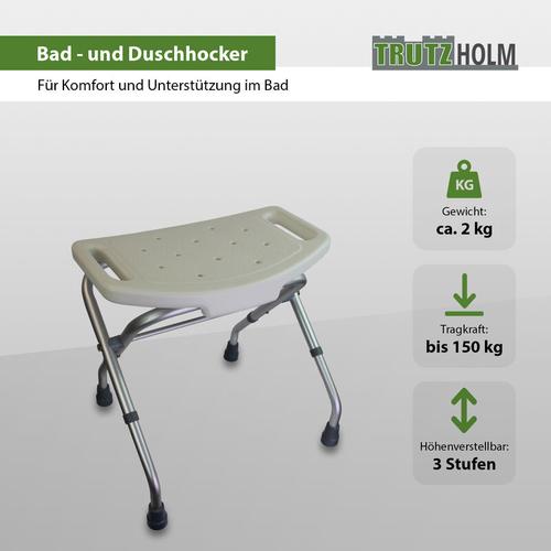 Trutzholm ®/baumarktplus - Badhocker klappbar 3 fach verstellbar Duschstuhl Badestuhl Duschhocker