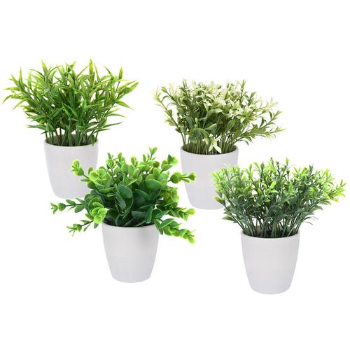 Spetebo - Deko Kunstpflanze im Topf - 4er Set - Künstliche Grünpflanzen mit Blumentopf