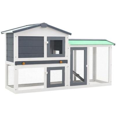 Großer Kaninchenstall Grau und Weiß 145x45x84 cm Holz - Vidaxl Image