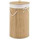 Bambus Wäschekorb Curly-Round – 55 Liter Volumen – Wäschesammler mit Deckel, Tragegriffen & Stoff