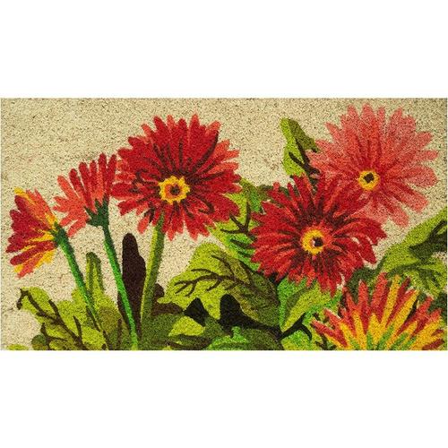 Coco Mat mit PVC-Basishandgemalte Gänseblümchen-Blumen-Rot 70x40 cm - Baroni Home