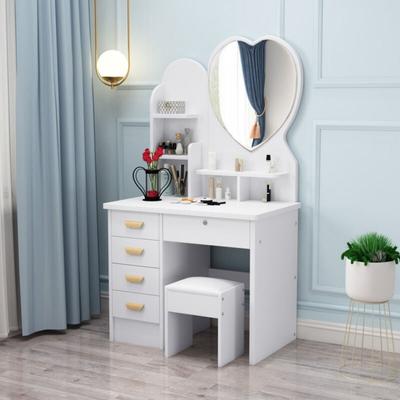 Schminktisch mit herzförmigen Spiegel und Hocker für Schlafzimmer Clara Image