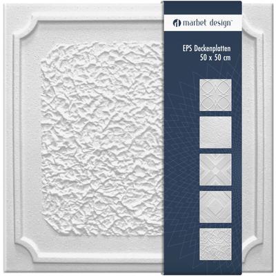 Deckenplatten 50x50cm Styropor EPS weiß 34 Dekore, Marbet Deckenverkleidung: Antik, 2 m² / 8 Platten Image