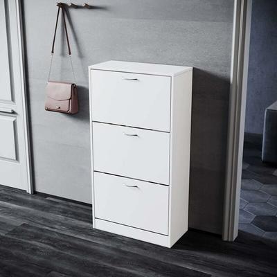 Schuhschrank sonni schmal Schuhkipper 3 Klappen Schuhregal Kommode Weiß Schuhregal 63x120x30cm Image