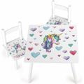 Set da cameretta per bambini tavolo e 2 sedie in legno motivo unicorno