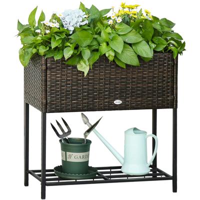 Fioriera per Interno ed interno Effetto Vimini con Ripiano Marrone 70 x 30 x 72cm - Outsunny
