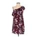 Pink Rose Casual Dress - Shift: Burgundy Floral Dresses - Women's Size Small