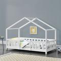 Lit d'Enfant Forme Maison avec Grille de Protection Treviolo 140 x 70 cm Blanc Mat Laqué [en.casa]