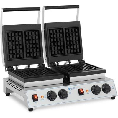 Royal Catering - Gaufrier Électrique Professionnel Carré Double Appareil Gaufres Inox + Fonte 3kW