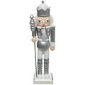 Déco de Noël Figurine Casse Noisette en Bois Blanc et Argent H 25 cm - Feeric Christmas - Gris