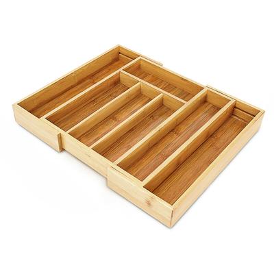 Relaxdays - Besteckkasten Bambus, ausziehbar, 5-7 Fächer, HxBxT:5x43x34cm, Schubladeneinsatz, Image