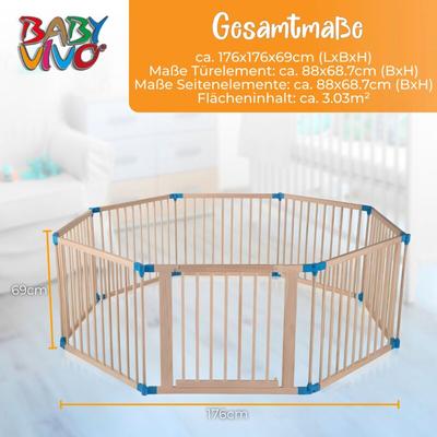 Laufgitter aus Holz 8 Elemente - individuell verstellbar - premium - Baby Vivo