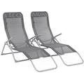 Lot de 2 bains de soleil pliants - Levito Gris Anthracite - Transats textilène 2 positions. chaises