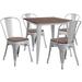 31.5" Square Metal Table Set with Wood Top and 4 Stack Chairs