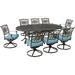 Hanover Traditions 9-Piece Dining Set in Blue with 8 Swivel Rockers and 95-in. x 60-in. Oval Cast-Top Dining Table