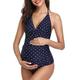 Maternity Tankini Two Pieces Pregnant Swimsuit for Women Blue Dot XXL