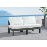 Ebern Designs Kylis 60" Wide Outdoor Loveseat w/ Cushions Metal in Gray/White | 34 H x 60 W x 30 D in | Wayfair 9C3EC8F0C68F44C79DA8B5C1362360D0