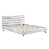 Acme Tufted Low Profile Platform Bed Upholstered/Revolution Performance Fabrics®/Metal & Upholstered/Metal in White | 38 H x 84 W x 92 D in | Wayfair