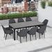 Wade Logan® Abdias Rectangular 8 - Person 82" Long Aluminum Outdoor Dining Set w/ Cushions Metal in Black | 126 W x 39.25 D in | Wayfair