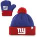 Toddler '47 Royal/Red New York Giants Bam Cuffed Knit Hat with Pom and Mittens Set