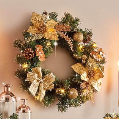 Pre Lit Christmas Wreath Dia.40cm 10 LEDs - Buy Both & Save £10