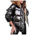 ladies padded coat black leather jacket women fleece jacket women faux fur vest long down jacket fleece coat (winter coats C14-Black,4XL)