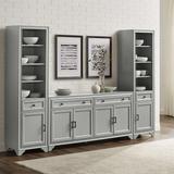 Tara 3Pc Sideboard And Bookcase Set Distressed Gray - Sideboard & 2 Bookcases - Crosley KF33014GY