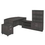 "Legacy 71"" Hi-Low Bow Front L-Desk with Open Hutch and Single Mobile Pedestal- Ash Grey - Regency LLDLCBFMPH7135AG"