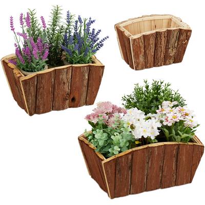 Blumenkasten 3er Set, natürliches Holz mit Rinde, Garten, Terrasse & Fensterbank, Deko zum