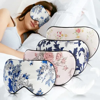 Masque de sommeil en soie 100% motif de porcelaine couvre-yeux ombrage ombre à paupières masque