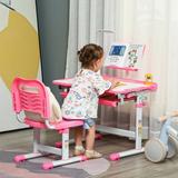 Zoomie Kids Desk & Chair Set Height Adjustable Student Writing Desk Children School Study Table w/ Tilt Desktop, LED Lamp, Pen Box, Drawer | Wayfair