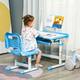 Zoomie Kids Desk & Chair Set Height Adjustable Student Writing Desk Children School Study Table w/ Tilt Desktop, LED Lamp, Pen Box, Drawer | Wayfair