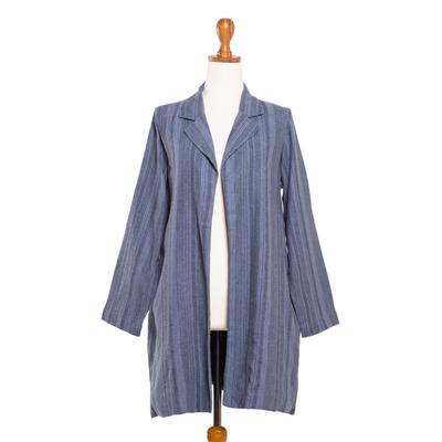 Cloudy Lady,'Easy Fit Handwoven Blue Cotton Blazer Jacket'