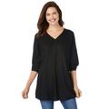 Plus Size Women's Three-Quarter Sleeve Pleat-Front Tunic by Woman Within in Black (Size 42/44)