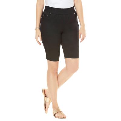 Plus Size Women's Comfort Waist Stretch Denim Bermuda Short by Jessica London in Black (Size 24 W) Pull On Stretch Denim