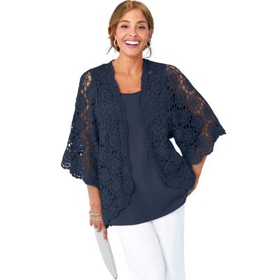 Plus Size Women's Crochet Cardigan by Jessica London in Navy (Size 26/28) Sweater