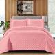 Super King Size Bedspread Bed Throw Embossed Pattern Reversible Quilted Bedspread Set with 2 Pillow Shams - Decorative Quilt Coverlet Bedding Set, Pink