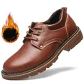 Cuir véritable hommes chaussures décontractées hiver Plus velours chaussures homme marron homme