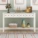 60" Rustic Entryway Long Sofa Side Console Table with 4 Different Size Drawers and Bottom Shelf Storage, 10 Buttons Decor