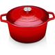 vancasso Cast Iron Pot 6 Litres, Classic Red Casserole Dish with Lids, Naturally Non-Stick Heavy Duty Enamelled Dutch Oven Cookware for for Home Baking, Braiser, Cooking - 28cm