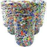 Dos Suenos Hand Blown Mexican Drinking Glasses - Set of 6 Confetti Rock Design Glasses (14 oz each)