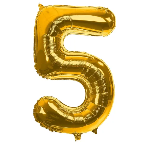 Ballon hélium chiffre ""5"", doré, 86 cm