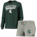 Women's Concepts Sport Green/Gray Michigan State Spartans Raglan Long Sleeve T-Shirt & Shorts Sleep Set